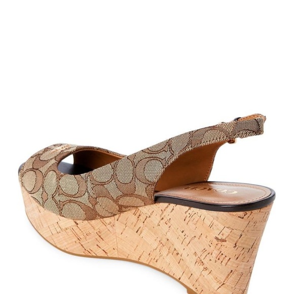 COACH Khaki Ferry Slingback Sandals Wedges - Picture 3 of 8